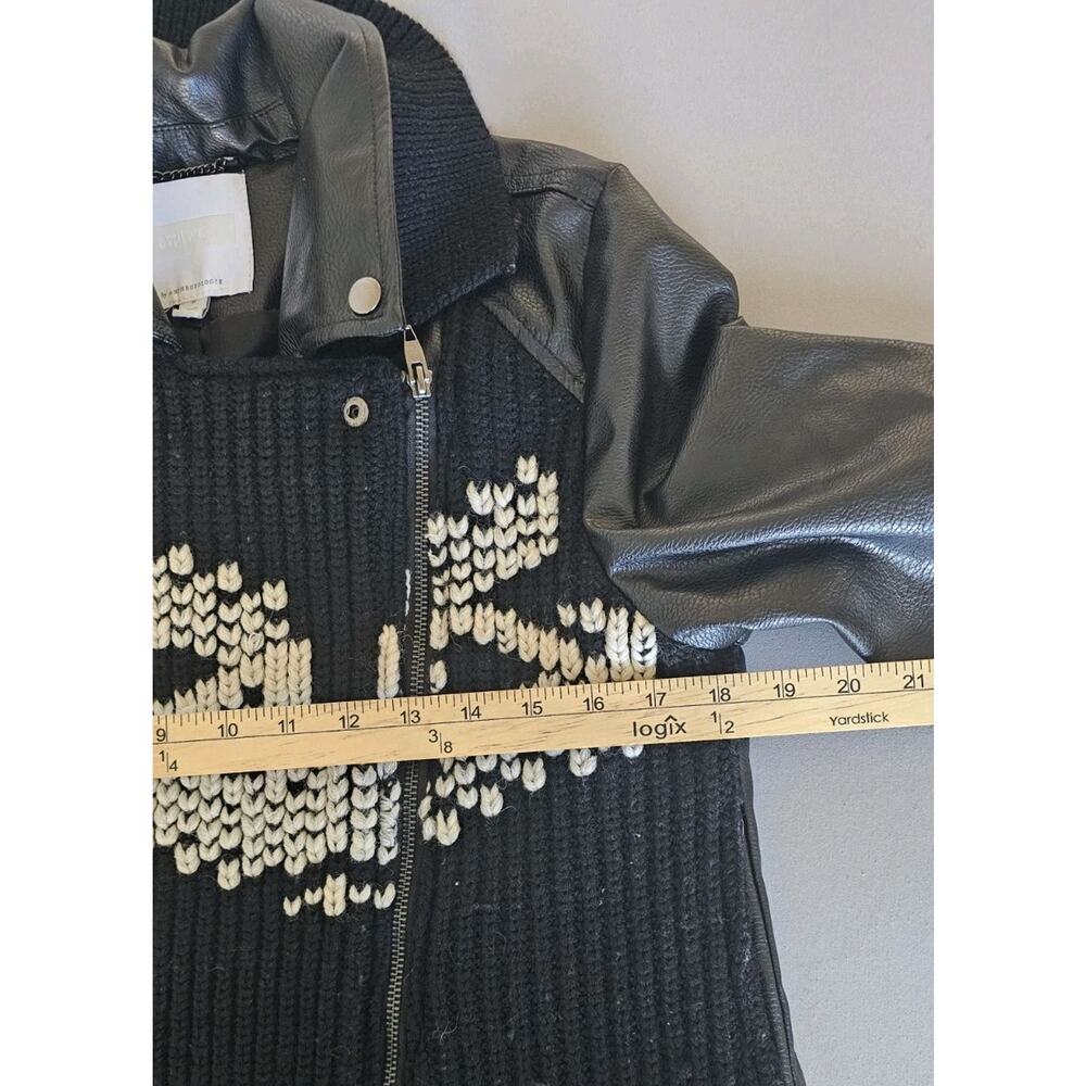 Anthropologie Motorcycle Biker Jacket Vegan Leather Knit Sweater Front Black M - Picture 4 of 7